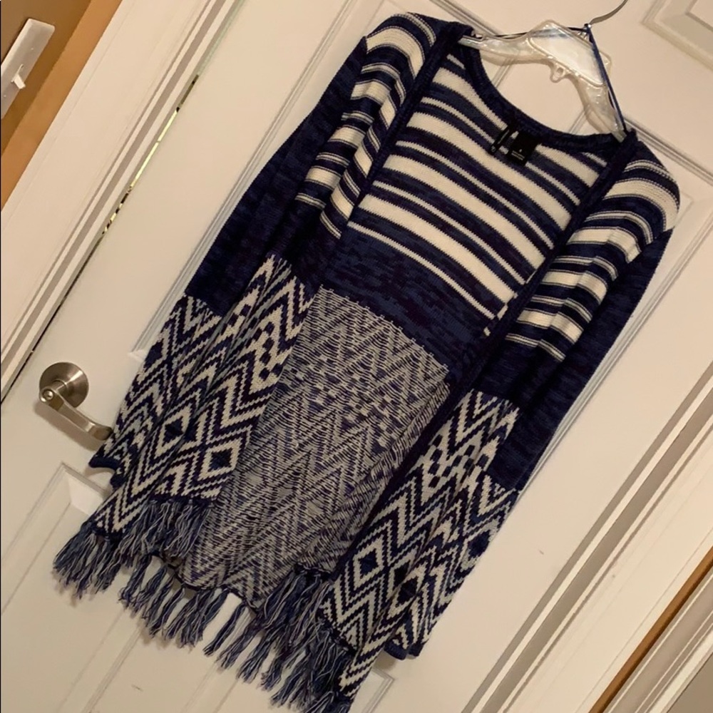 Printed Knitted cardigan w/ tassels/fringe, S